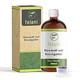 felani® Neemöl 500ml mit Emulgator in Glasflasche mit Dosierkappe - kaltgepresst und direkt anwendb