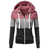 feftops Damen-Sweatshirt mit Kapuze, lässig, Patchwork, Bluse, Sport, Schwarz, lässig, Hemd, Tasche, Persönlichkeit, Jacke für Damen, Rosa, 42