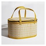 LIAZNGNA Bambuskorb Chinesische Rattan Retro Handmade Bambuskorb Vintage Einkaufen Picknick Aufbewahrungskorb Klassische gewebte Geschenkkorb Dekoration (Color : Yellow Plaid)