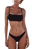 Cassiecy Damen Bikini Set Push up Bustier Zweiteilig Sommer Sportliches Bademode Strand Bikini(Schwarz,L)