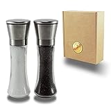 ? Ele Spices,Pfeffermühle & Salzmühle,Inklusiv 200g Meersalz aus Griechenland,+90g schwarze Pfeffer,Gewürzmühle Geschenkset aus Edelstahl & Glas,wieder auffüllbaren Keramikmü