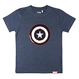 Marvel Avengers Captain America Jungen Wende-Paillettenschild T-Shirt, Interaktives 3D-Spaß-Premium-Design, Kinder-Unisex-Kurzarm für Jungen und Jugendliche, 10 J