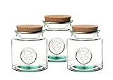 BigDean 3X Vorratsglas 1,5 Liter mit Kork-Deckel - 100% Recycling-Glas - 16,5 x 14 cm - Lebensmittelglas Vintage Vorratsbehälter Keksg