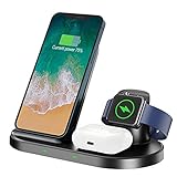 Kabelloses Ladegerät, Wireless Charger 3 in 1 Induktive Ladestation 15W Schnellladung für Kompatibel mit IPhone12/12Mini Xs/XS Max/XR/X//8P/Airpods Pro - Mit Schnellladeadap