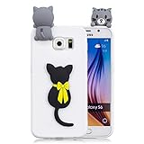 Galaxy S6 Hülle, Samsung Galaxy S6 Schutzhülle, 3D Katze - Weiß Muster Design Handy Hülle für Samsung Galaxy S6, Ultra Dünn TPU Weich Silikon Handycover Schale Schutzhü