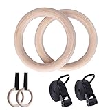 Seutgjie Turnringe Holz 32mm Outdoor Indoor Gymnastikringe Fitness Gym Ringe für Kinder Erwachsene mit Verstellbare Nylonbänder für Fitness Training