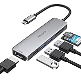 USB C Hub HDMI USB C Adapter, 6 in 1 USB Type C Mac Dongle Zubehör mit 4K@30Hz HDMI, 3 USB, SD/Micro SD Kartenleser für MacBook Pro Air ,Dell XPS, Surface Go, ipad pro und weitere Type C G