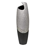Dekohelden24 Edle Moderne Deko Designer Keramik Bodenvase in Silber-grau, Silbergrau, 60