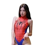 JasmyGirls Damen Einteiliger Badeanzug mit hoher Taille Superheld Anime Dessous Cosplay Kostüm Party High Neck Tight Bodysuit Top (Spider Man)