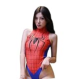 JasmyGirls Damen Einteiliger Badeanzug mit hoher Taille Superheld Anime Dessous Cosplay Kostüm Party High Neck Tight Bodysuit Top (Spider Man)