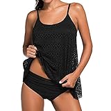 Cheypiwa Tankini Damen Spitze High Waist Bikini Damen Push up Gepolstert Zweiteiler Große Badeanzug Damen mit Einstellbarer Sexy B