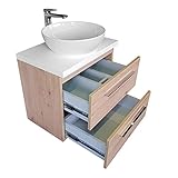 Aufsatzwaschbecken mit Waschtischunterschrank mit Platte 50 60 80 Keramik Oval Badmöbel Schubladeschrank Waschbeckenunterschrank (60 cm, Eiche Hell)