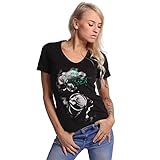Yakuza Damen Bubble Skull V-Neck T-Shirt, Schwarz, XL