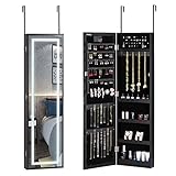 Casaria Schmuckschrank Spiegel mit LED Beleuchtung Hängend Tür Wand Schmuckregal Schmuckaufbewahrung Schmuckorganizer Schw