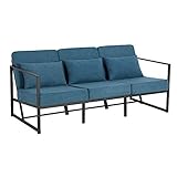 Mingone 3-Sitzer mit Armlehnen, Lounge-Sofa, gepolstert, mit quadratischen Beinen aus Eisen mit Armlehnen und Rückenlehne für Wohnzimmer, Empfangsbereich im Schlafzimmer usw. (Blau, 1)