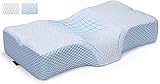 Adkwse Memory Foam Kissen, Orthopädisches HWS Nackenkissen Kopfkissen, Ergonomisches Nackenstützkissen aus viscoelastischem Gelschaum, Schlafkissen mit Bezug （Blau + Eisseide）