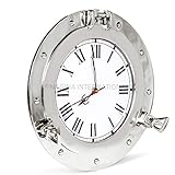 Nagina International Premium Silberbeschichtetes Aluminium Nickelbeschichtetes Bullauge Fenster! Maritime Wanddekorspiegel | Exklusives (15 Zoll, Uhr)