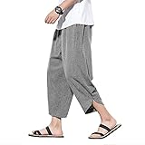 DOSLAVIDA Herren Casual Elastische Taille Leinen Capri Hose Weites Bein Baggy Baumwolle Harem Yoga Hose Lose Patchwork Shorts - Grau - M