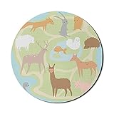 Zoo Mouse Pad für Computer, Little Zoo Plan Fisch Pastelltöne Druck Fisch Schwan Alpaka Hirsch Fox Rabbit Igel, Runde rutschfeste dicke Gummi Modern Gaming Mousepad, 8 'rund, mehrfarbig