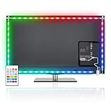 MYPLUS LED-TV-Hintergrundbeleuchtung mit Fernbedienung, 4 m LED-Lichtstreifen für 60-70 Zoll Fernseher, RGB SMD 5050 USB Powered Schräglicht-Kit für PC Monitor Heimkino (2 x 72 cm + 2 x 127,5 cm)