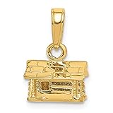 Black Bow Jewellery Company 14 Karat Gelbgold, kleiner 3D-Holzhütten-Anhäng