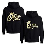 Daisy for U Pärchen Hoodie Set King Queen Pullover für Zwei Kapuzenpullover für Paare Paar Valentinstag Partner Couple Mr Mrs Kapuzenpulli 1 Stücke-King-Schwarz-Gold-XXXL