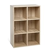 Meerveil Bücherregal, Bücherschrank mit 6 Fächer, Regal aus Holz, Aufbewahrungsschrank für Bücher und DVDs, Dreischichtiges Aufbewahrungsregal, Eichefarb