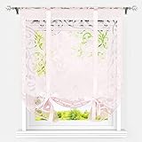 Heichkell Raffrollo Tunnelzug Band Raffgardinen Ausbrenner Transparente Scheibengardine Küche Modern Kurze Fenster Vorhang Ranken-Ausbrenner Pink BxH 100x140