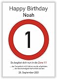 Geburtstagsgeschenk 1. Geburtstag Verkehrsschild Bild mit Name und Datum personalisiert Geschenk Karte Kunstdruck Geschenkidee Dek