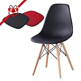 COMIFORT Esszimmerstuhl mit Füßen aus Buchenholz, 4 Stück, Gestell aus Metall, Küchenstuhl mit ergonomischem Design, rutschfeste Füße und Zwei farbigen Kissen, Schw