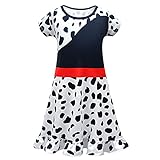 CKCKTZ Cruella Deville Kostüm Kinder 2021 Schwarz Dalmatiner Kleid Mädchen Halloween Karneval Party Dress Up Anzug 5-12 Jahre, weiß1, 3-4 J