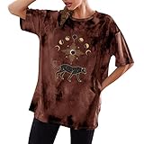 Tshirt Damen Weiss Lässig Locker XXL Aufdruck Baumwolle Rundhals Vintage Sommer Kurzarm Blusenshirt Oversize Shirt Ob
