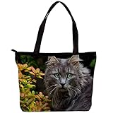 FuJae Damen Tote Bag Canvas Handtasche Schulter Hobo Bag Herbstkatze Wiederverwendbar für den gelegentlichen Schulalltag
