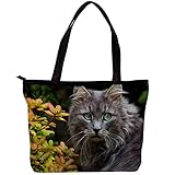 FuJae Damen Tote Bag Canvas Handtasche Schulter Hobo Bag Herbstkatze Wiederverwendbar für den gelegentlichen Schulalltag