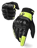 INBIKE Motorrad Handschuhe Herren Winter Sommer Leder Motorradhandschuhe Atmungsaktiv Verschleißfest Touchscreen Motorradhandschuhe Mit Harter Schutzhülle Grün L