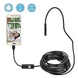 HKBTCH Endoskop， USB Android Endoskopkamera 7mm 720P HD Zoombares Autofokus Inspektionskamera mit 6 LED，IP67 Wasserdicht Halbstarre Flexible Kanalkamera und Schlange Kabel 5M