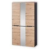 MEMPHIS Garderobenschrank mit Spiegel in Artisan Eiche Optik, Graphit - Moderner Flurgarderoben Schrank mit viel Stauraum - 105 x 192 x 38 cm (B/H/T)