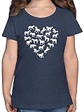 Tiermotiv Animal Print - Pferdeherz - 152 (12/13 Jahre) - Dunkelblau Meliert - Tshirt mädchen 164 - F131K - Mädchen Kinder T-S