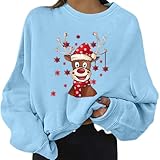 Bartira Damen-Pullover 2021, Damen-Kapuzenpullover, niedliches Rentier-Shirt, Sweatshirt, lockere Passform, Tops, Pullover, Weihnachtsgeschenke, blau, 3-4J