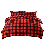 ETDWA Bettbezugssätze rot geometrischer Gitterbettwäsche-Bettdecke für Erwachsene, Fade und Falten-resistente langlebige Mikrofaser,King240x220