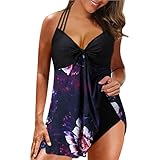 ZIXIA Badeanzug Damen Push Up Damen Badeanzug Bikini Bikini Fur Damen Damen Badeanzug Damen Tankini Large Bikini Set Digital Print Hosenträger Strand Split Badeanzug Schwarz_A XXL