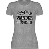 Sport Wandern Football & Co. - Wander Woman - schwarz - XL - Grau meliert - Shirt wandern Damen - L191 - Tailliertes Tshirt für Damen und Frauen T-S