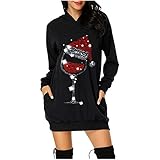 Weihnachtskleid Mode Weihnachten Hoodie Tasche Hüfttasche Print Hoodie Mode Kleid Satin Kleid Lang Rotes Partykleid Abendkleid Langarm Elegant Winterkleid Damen Only