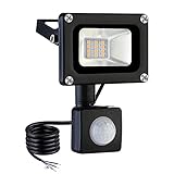 10W LED Strahler mit Bewegungsmelder, LED Fluter 1000LM 3200K Warmweiß, Superhell Außenstrahler 10M Induktion, IP65 Wasserdicht LED Scheinwerfer, Led Floodlight für Gärten, Lagerhallen, Parkp
