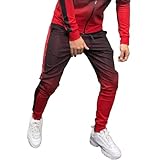 Herren Freizeithose Frühling und Herbst Jugend Sport Stil Einfarbig Europäischer und Amerikanischer Stil Lose Hose mit Taschen und Kordelzug, rot, 27-32