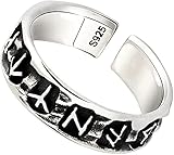 Herren-Ring, Vintage, Punk, Wikinger-Rune, 925er Sterlingsilber, größenverstellbar, nordische Mythologie, geometrisch, modisch, keltischer Reliefschmuck (Größe : S)