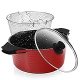 ROSSETTO Pommes Frites Topf 24 cm mit Frittierkorb, Pommes-Topf 2-in-1, mit Glasdeckel, Aluguss, Antihaftbeschichtung, induktionsgeeignet, mit abnehmbaren Silikonhandschuhen, 4,5 Liter, R