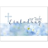 15 x Einladung zur Taufe/Einladungskarten mit Umschlag im Set/Motiv: Blaue Blumen Einladung Jungen/Baby Taufkarte/Grußkarte/Postkarte /