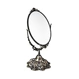 Feyarl 28,5 cm Oval Vintage Make-up Spiegel Floral Tischspiegel mit Ständer Doppelseitig Drehbar Dekorative Spiegel Geprägter Rahmen (Bronze)