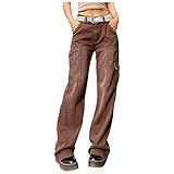 Vectry Damen Hosen Straight Leg Jeans High Waisted Lässiges Weites Bein Lange Jeanshosen Boyfriend Baggy Denim Pants Plus Size Hose mit Taschen Y2K Fashion Streetwear S